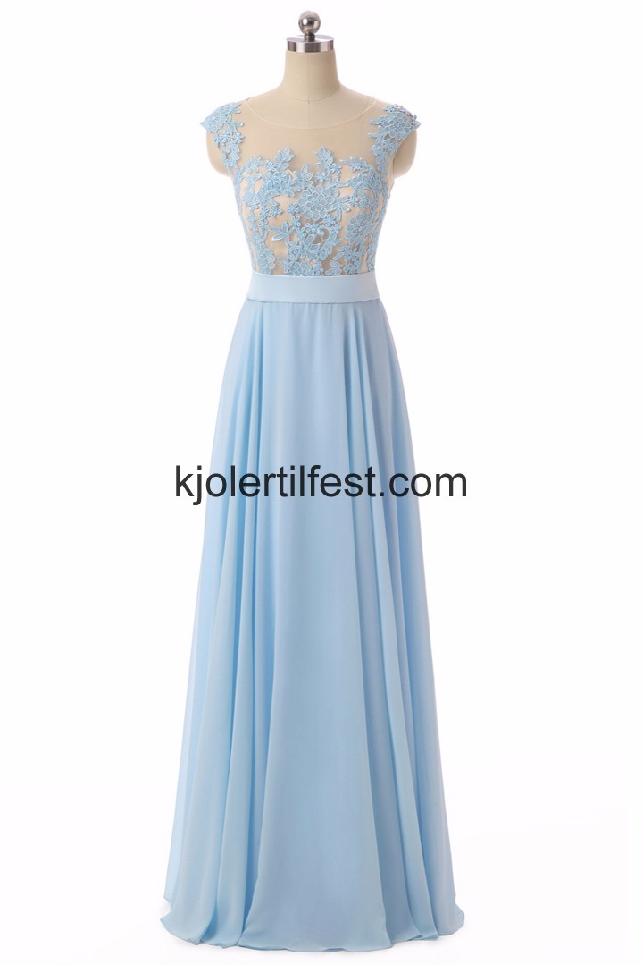 Himmelbl A-Linje Lange Chiffon Selskapskjoler